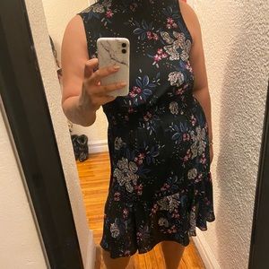 Floral mock neck sleeveless dress
